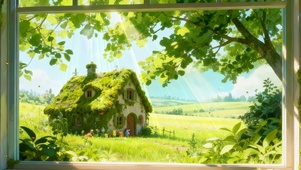 蓝天白云树木绿景