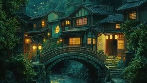 山谷宁静温馨小镇溪流