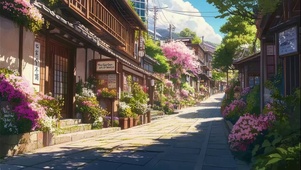 阳光夏日静谧古城街道