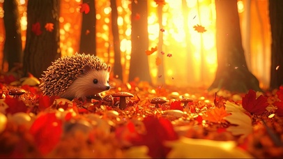 秋日树林里的小刺猬