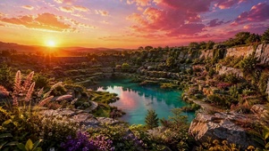 落日湖畔绝美自然风景