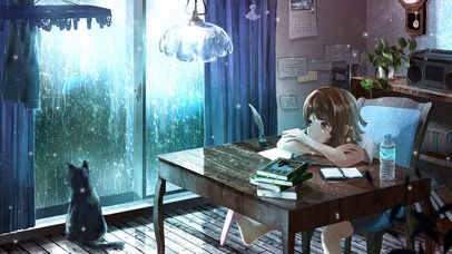 呆呆望着雨天的小女孩