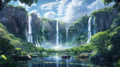 护眼山川瀑布河流