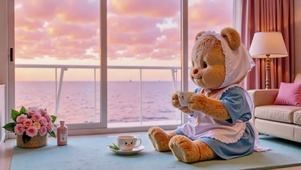海边日落的黄油小熊下午茶