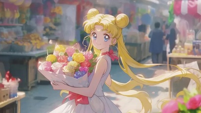 捧花美少女插画