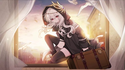 银发少女 行李箱 黄昏
