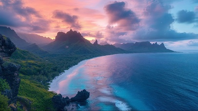 粉色朝霞悬崖海岸