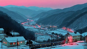 雪山山谷铁路列车