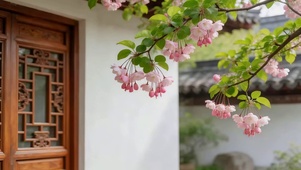 屋檐下海棠树