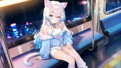 夜间电车猫耳异瞳美少女
