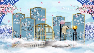 唯美中国风蓝色屏风旗袍秀