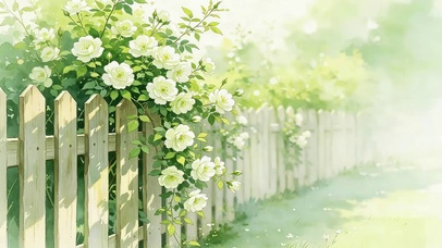 篱笆院碧绿鲜花