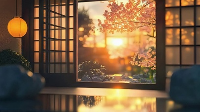 黄昏静谧古风庭院风景