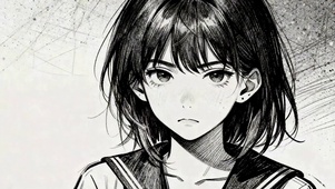 黑白素描二次元短发少女