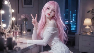 粉发长发清纯美女