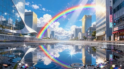 雨后都市的彩虹水镜