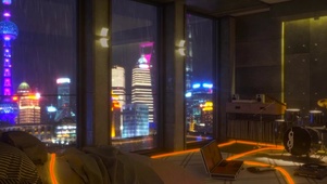 城市雨夜房间