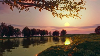 秋天夕阳下湖边