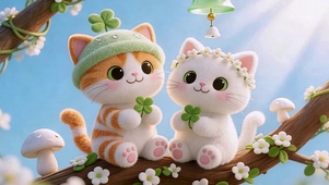 枝头嬉戏小猫