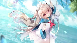 海边吹泡泡少女