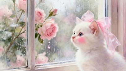 可爱猫咪望着窗外下雨