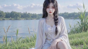 纯欲湖光素衣美女
