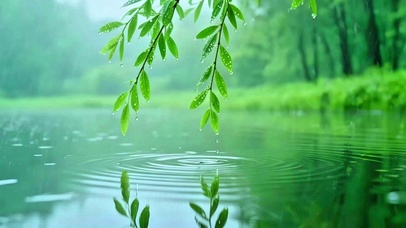 唯美雨中杨柳4K