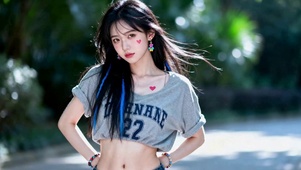 户外清纯甜酷长发美少女