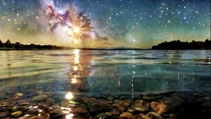 星空夜色中清澈的湖面