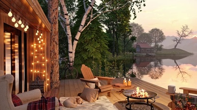 夏日放松湖边小屋