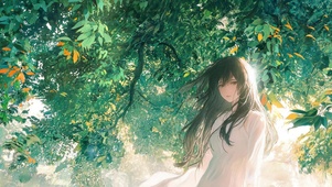林间风与白裙少女