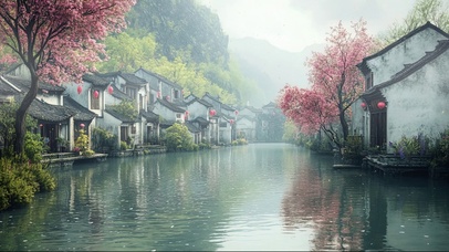 春日徽派水乡古城建筑