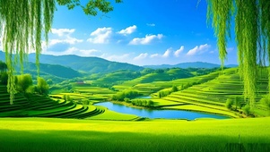 绿色护眼山水草地
