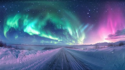 纯净极光雪原公路