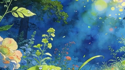 护眼绿景树木河流带鱼屏