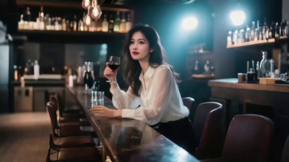 酒吧饮红酒长发美女3