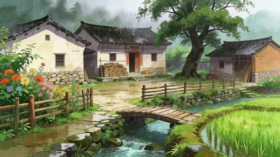 治愈雨中村庄