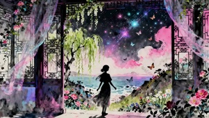 梦幻水墨风插画