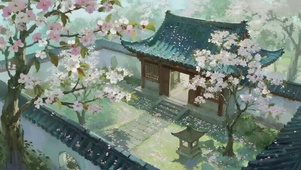 春天小院桃花盛开