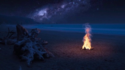 夜晚星空海边篝火