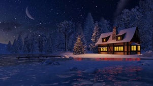 冬季雪夜小屋