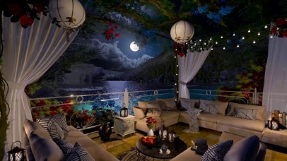 夏日夜晚湖边别墅