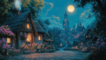 夜幕下的静谧小镇建筑