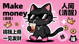 搞钱上瘾一见发财可爱黑猫