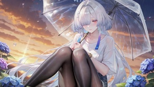 雨天夕阳下少女莫宁