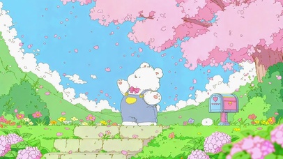樱花树下可爱小白熊