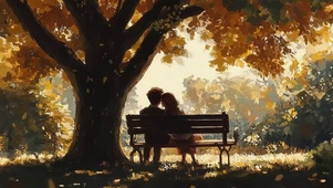 秋日静谧公园浪漫情侣