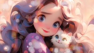4K 女孩与猫咪