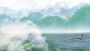 中国风绿色雨水水墨
