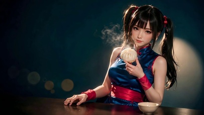双马尾旗袍少女持热包子